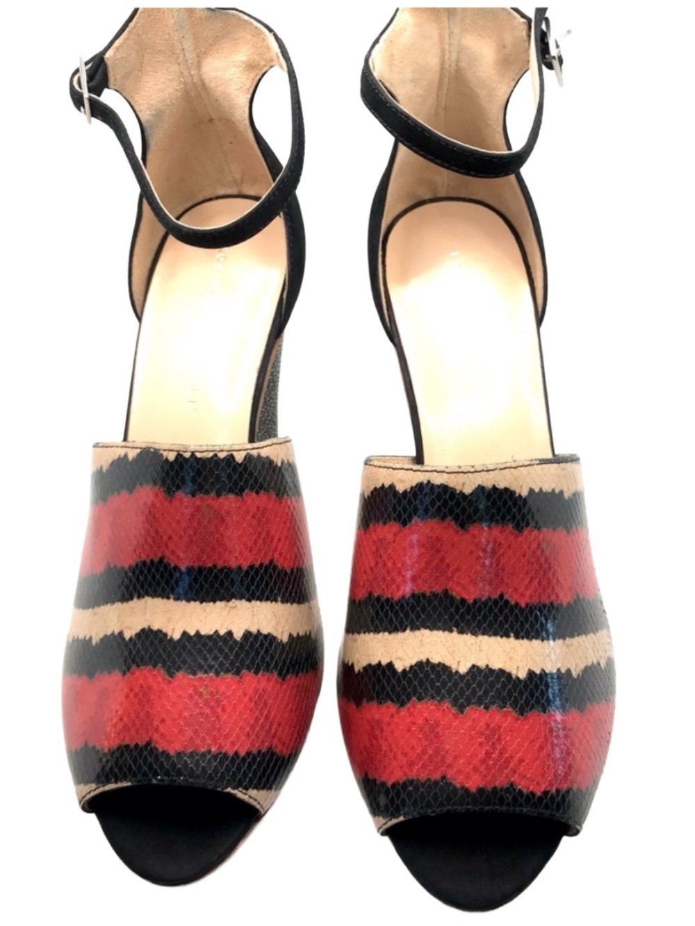 LOEFFLER RANDALL "ROSIE" RED, BLACK & CREAM LEATHER PLATFORM HEELS (9B) - Picture 8 of 12